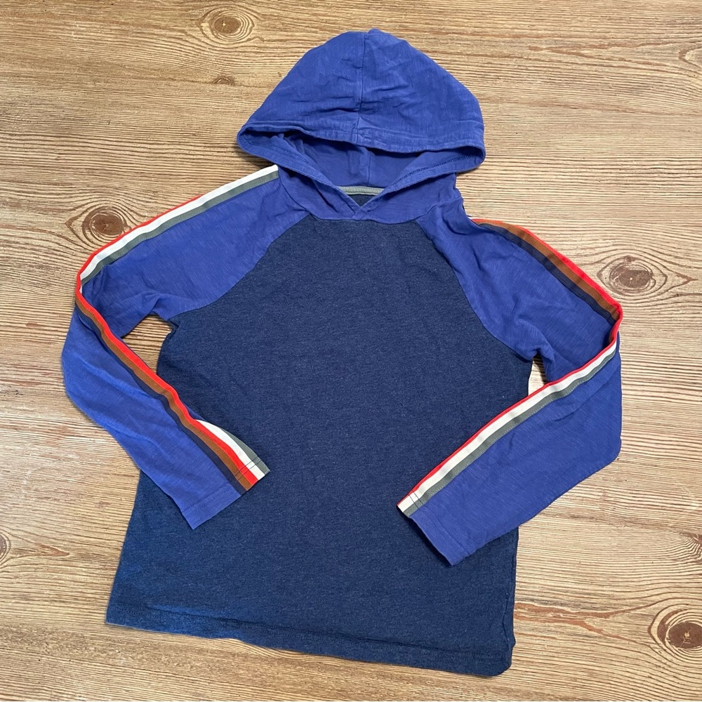 Mini Boden Long Sleeve Kids Blue and Navy Hooded Shirt